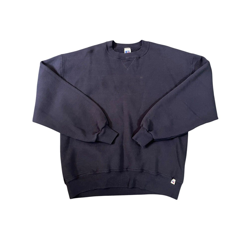 Vintage 90s Russell Athletic Navy Blue Blank Basic Sweatshirt Men’s Large USA